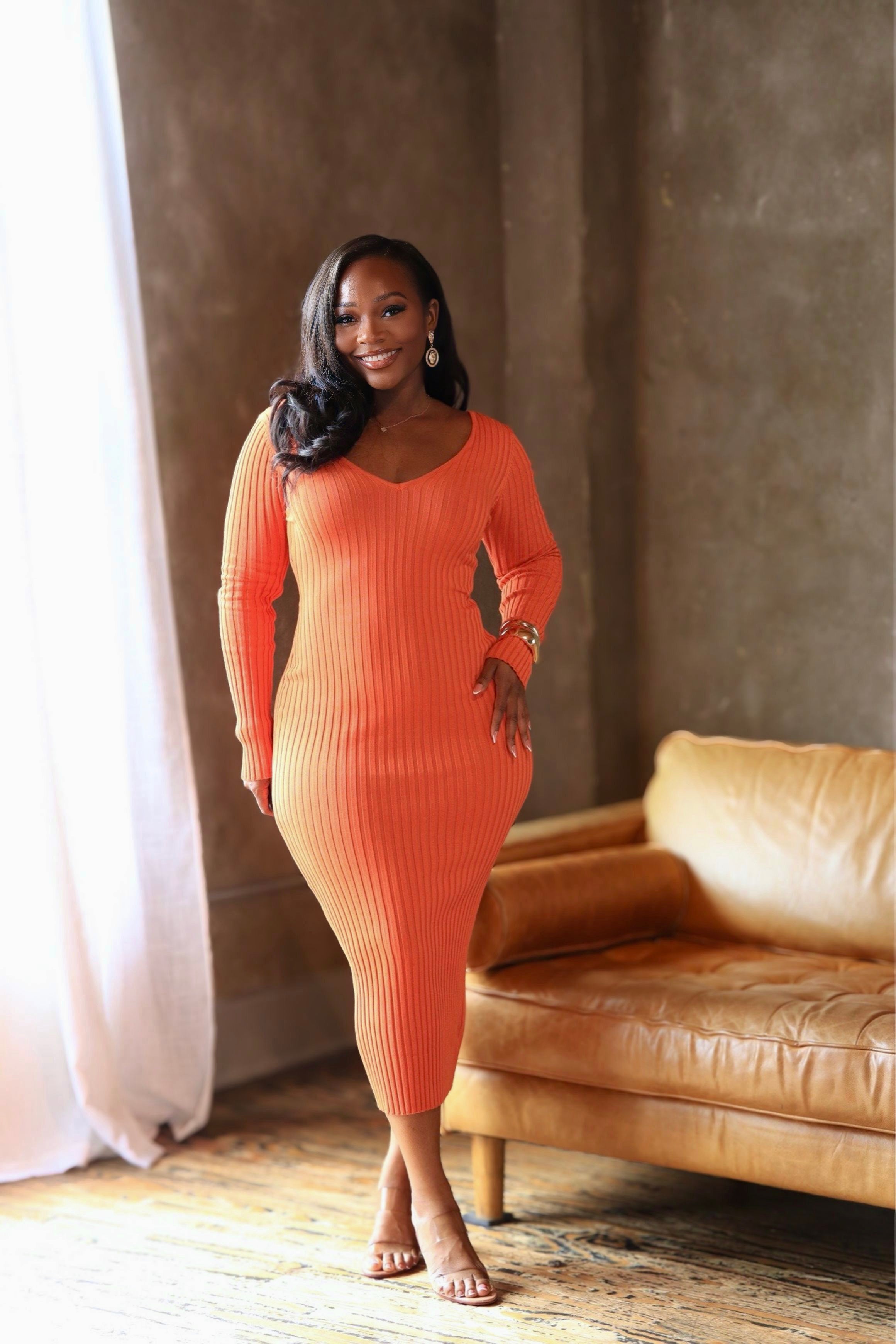 orange ribbed dress Hot Take – Midi (Rusted Orange) Color:Sugar Cream group-636 making it a seductive Evening Dresses Black A