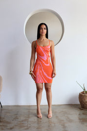 Full Circle – Swirl Print Mini Dress (Orange)