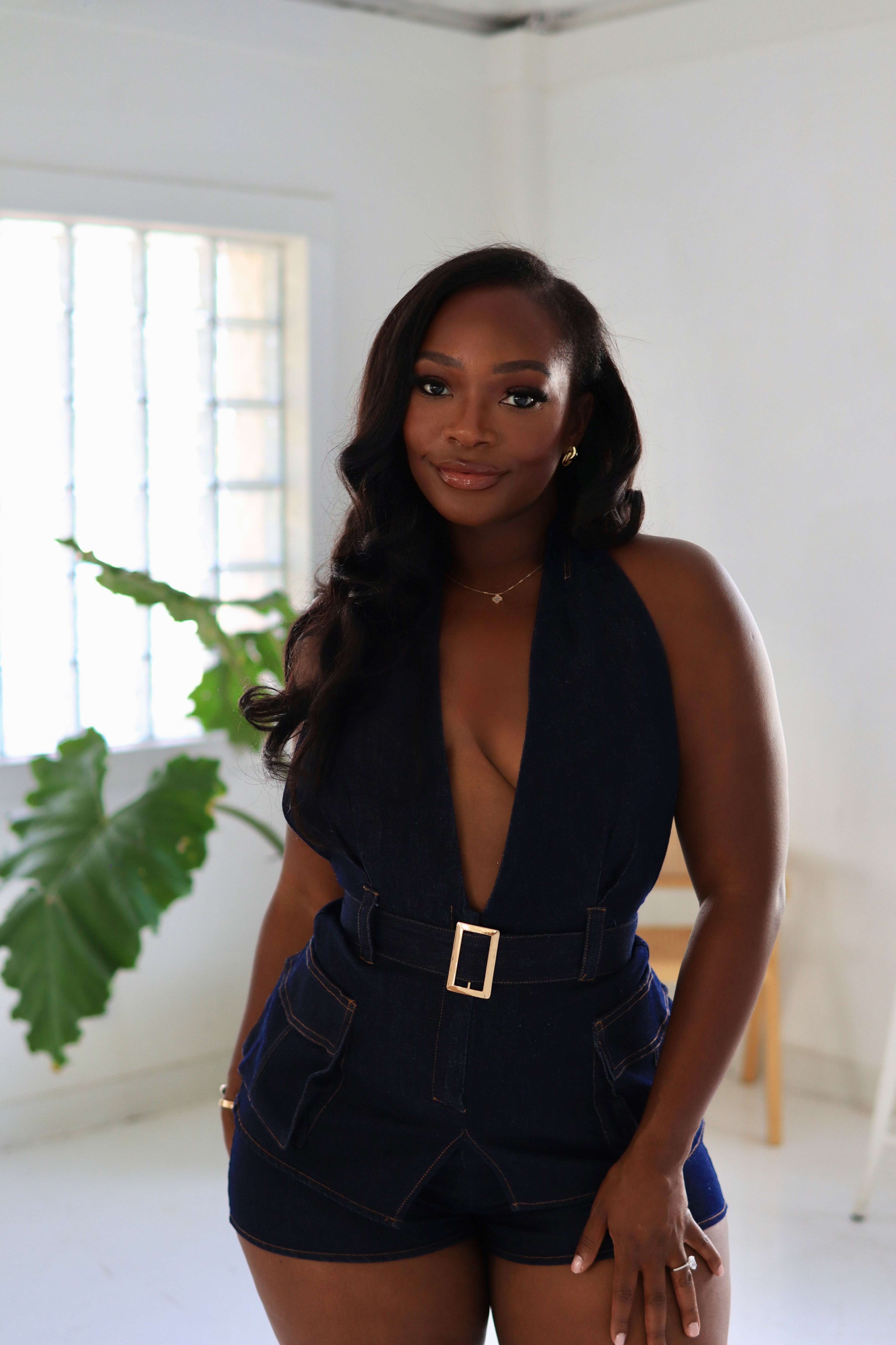 Downtown Nights – Denim Halter Romper