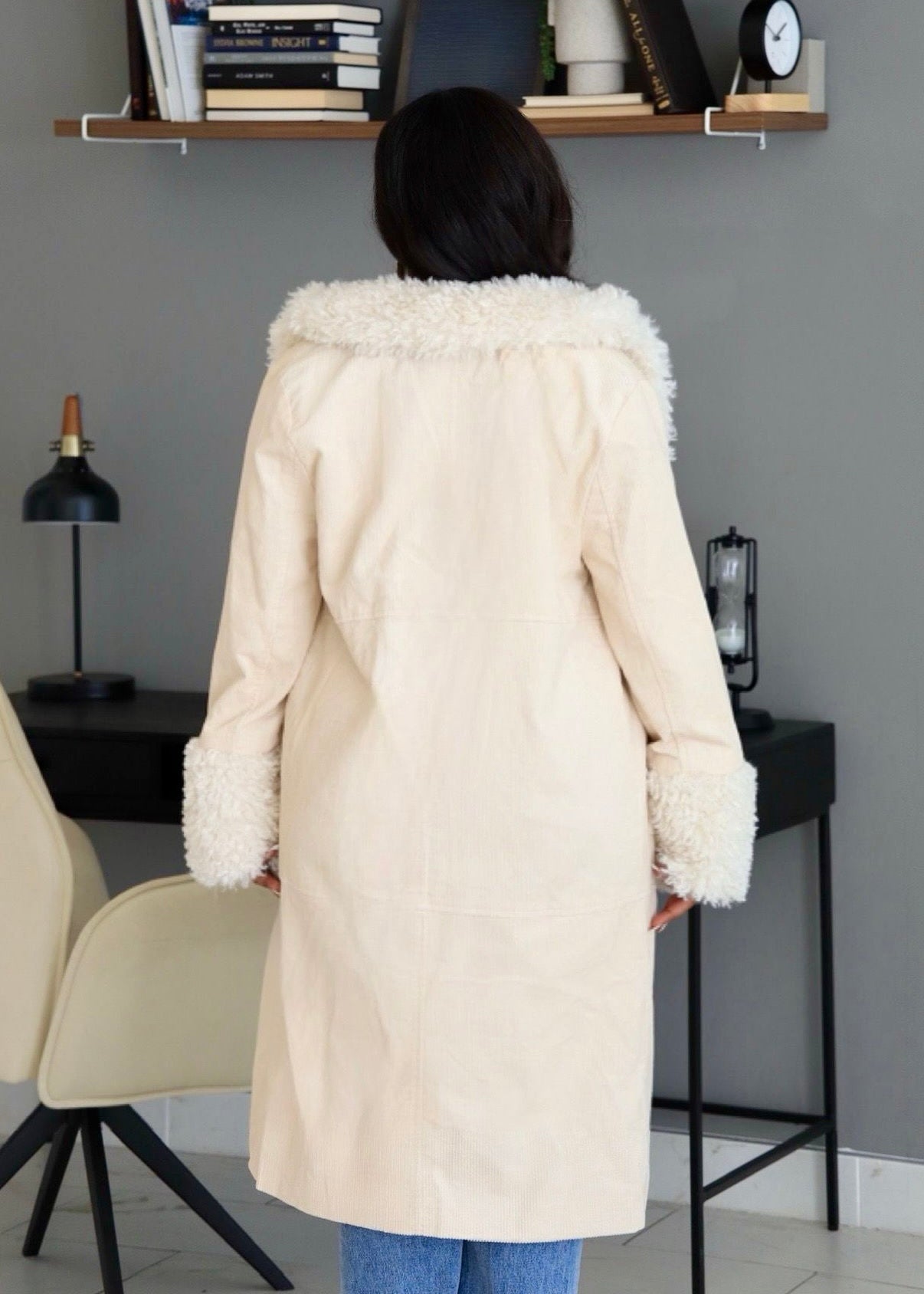 Soft Serve – Faux Shearling Trim Long Coat