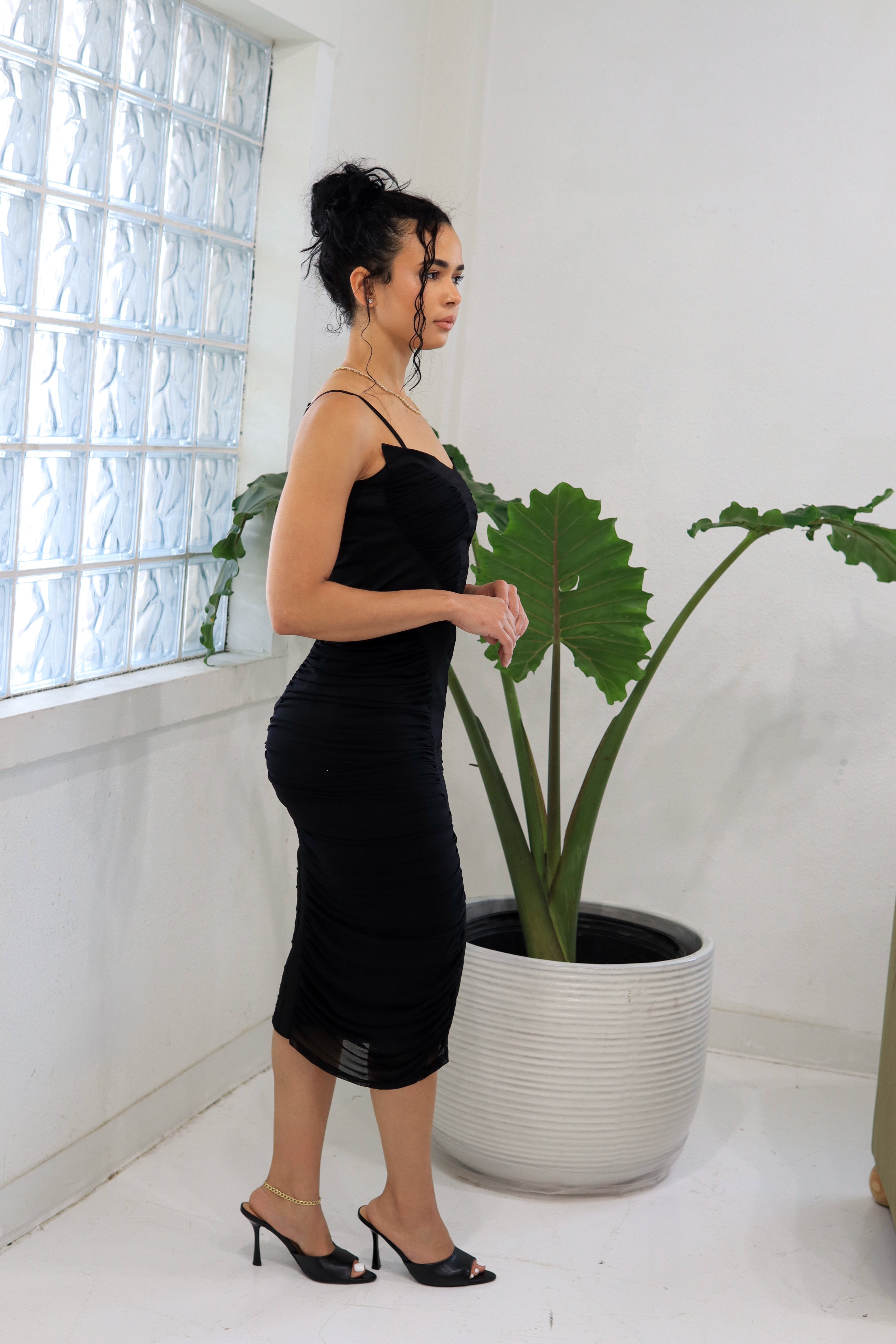 Raven – Mesh Ruched Midi Dress