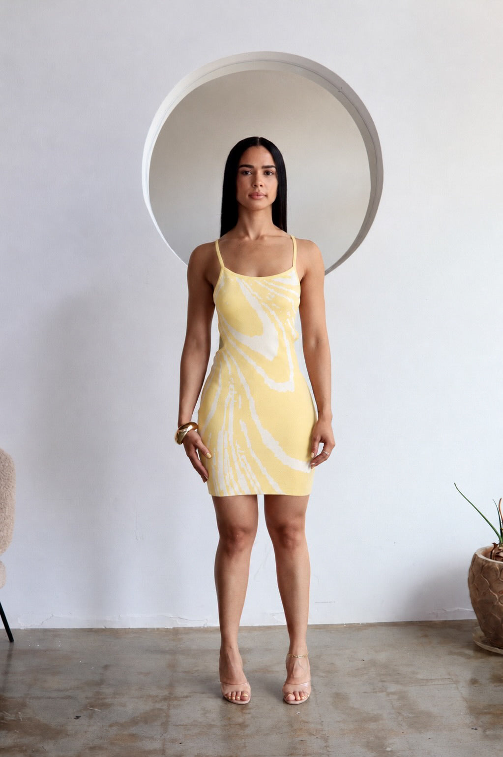 Full Circle – Swirl Print Mini Dress (Yellow)