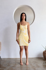 Full Circle – Swirl Print Mini Dress (Yellow)