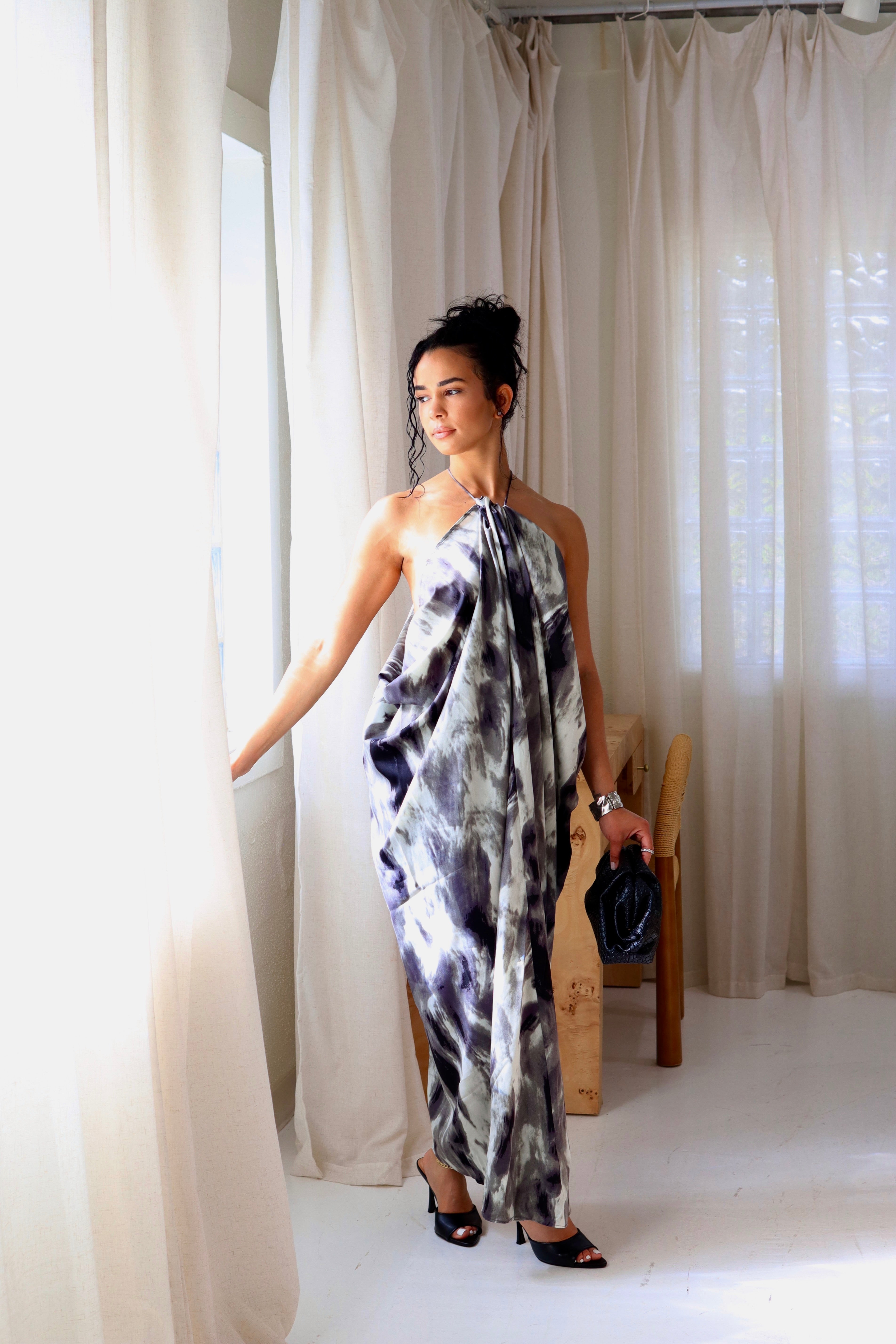 Smoke Signal – Tie Dye Halter Midi Dress – AXASTYLES