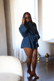 On My Terms – Denim Belted Romper