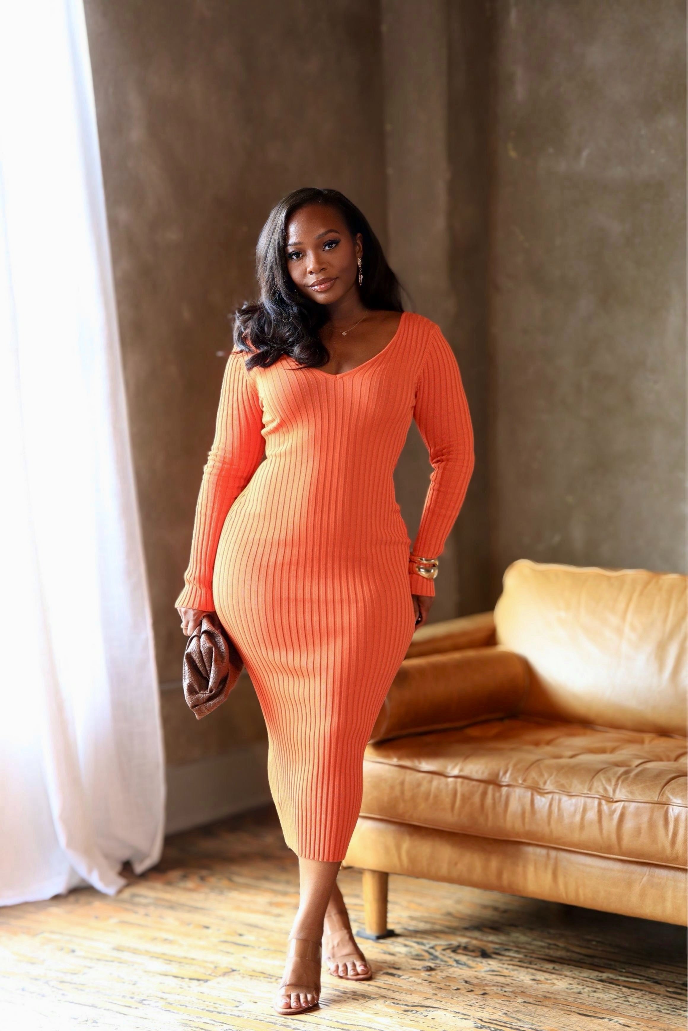 orange ribbed midi dress Orange Ribbed Strapless Midi Dress | Womens | X-Large | 100% Polyester