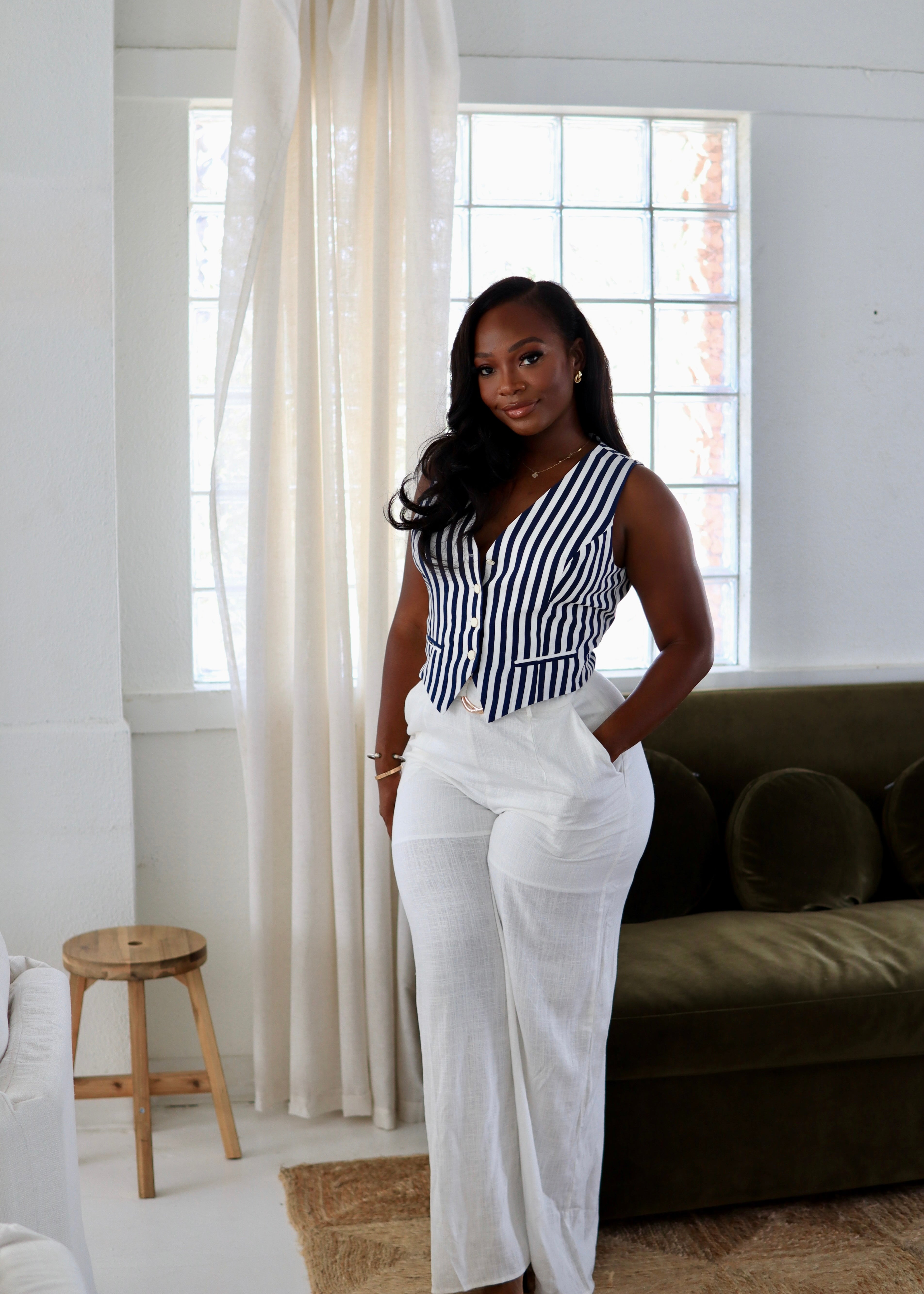 Nantucket Muse – Linen Belted Wide Leg Jumpsuit
