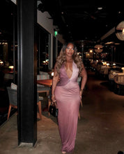 Mocha Mirage – Ombre Plunge Maxi Dress