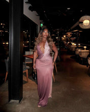 Mocha Mirage – Ombre Plunge Maxi Dress