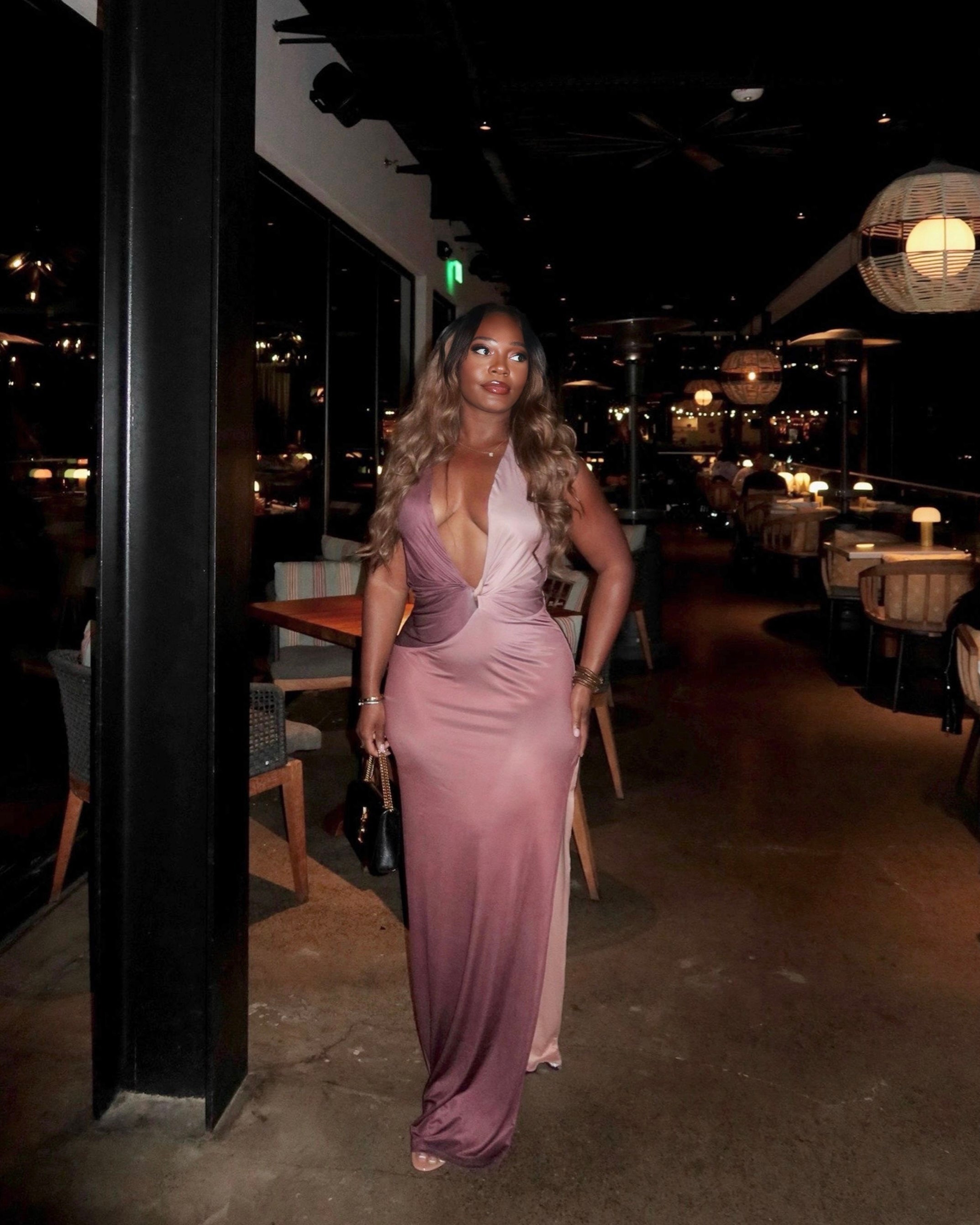 Mocha Mirage – Ombre Plunge Maxi Dress