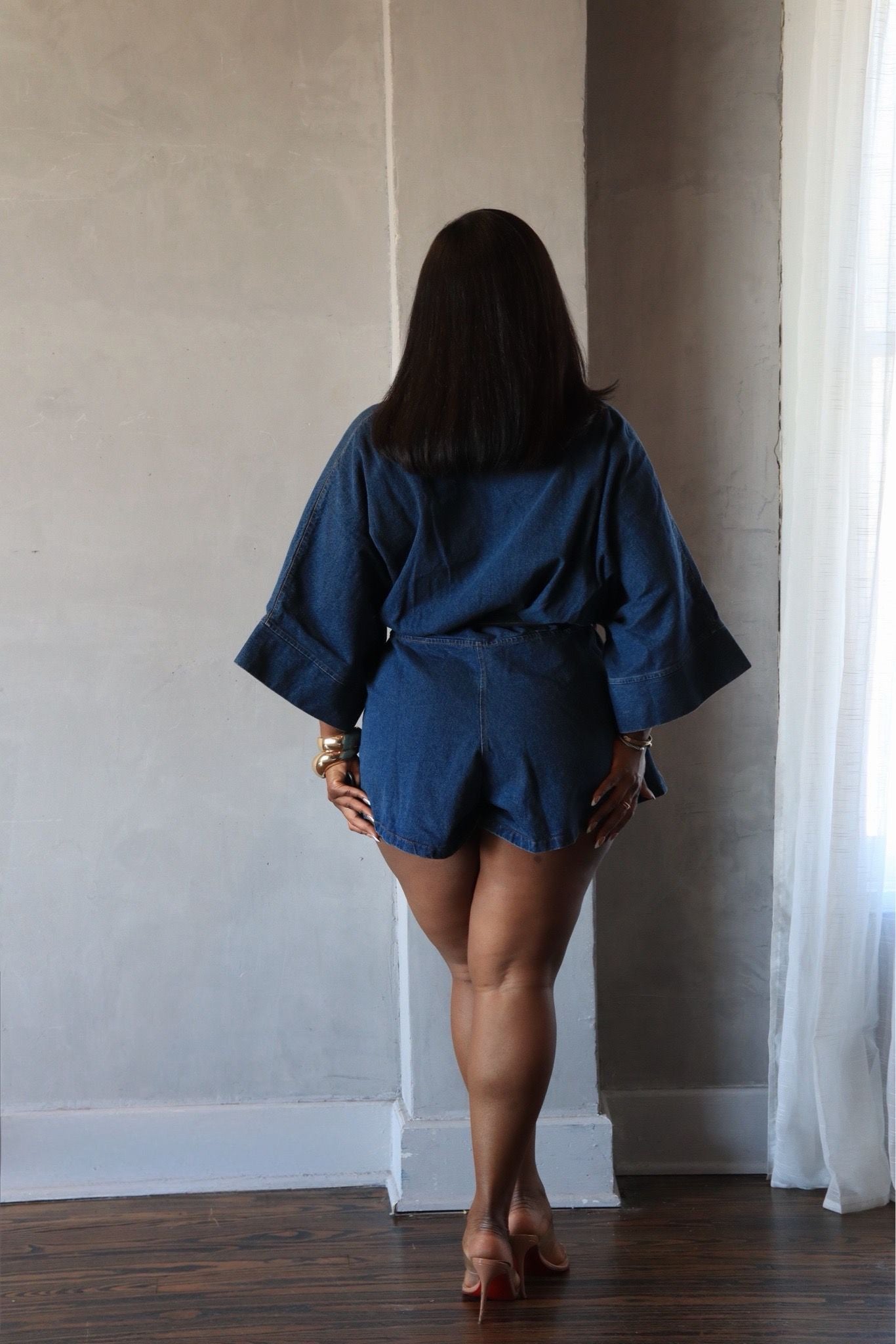 On My Terms – Denim Belted Romper