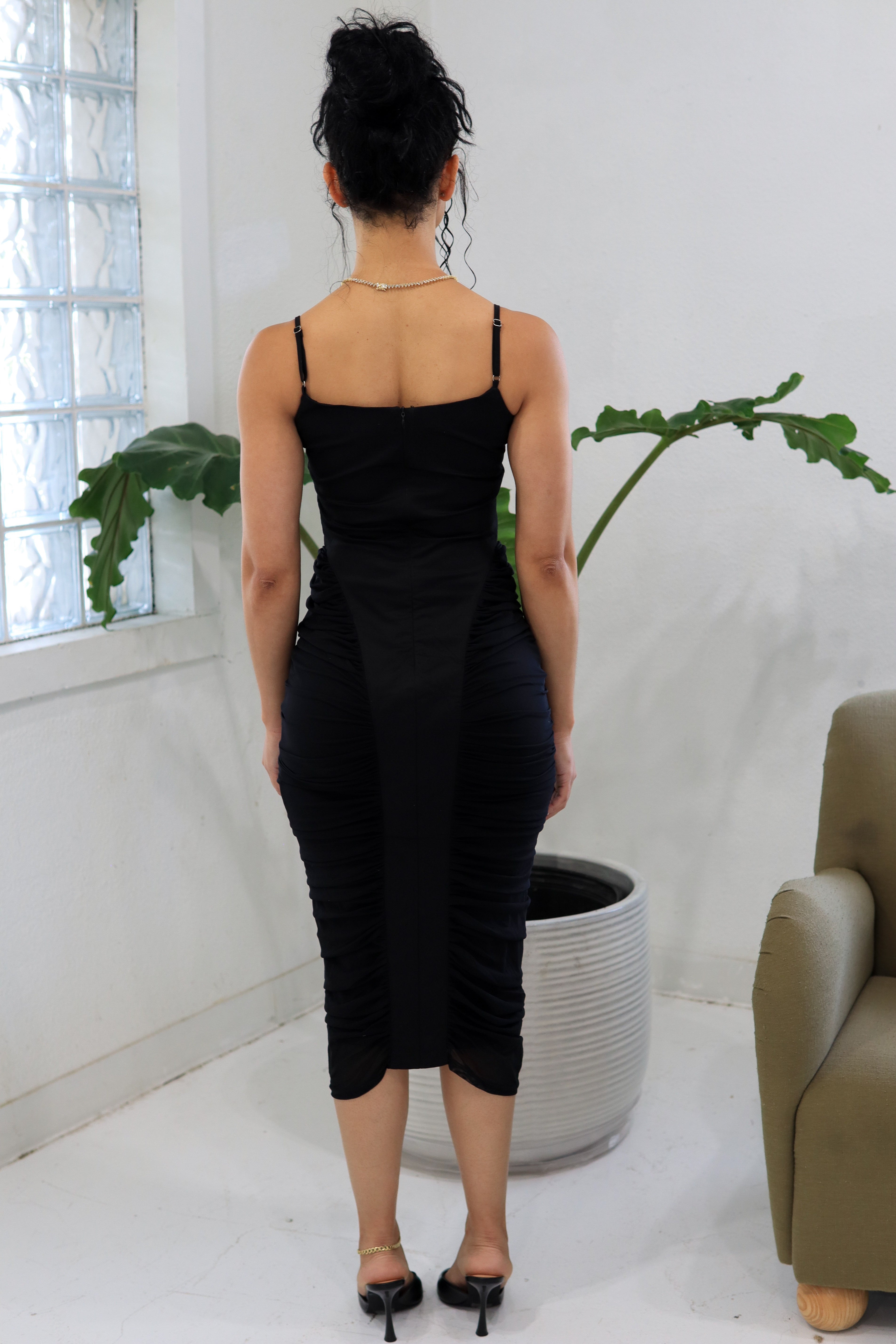 Raven – Mesh Ruched Midi Dress