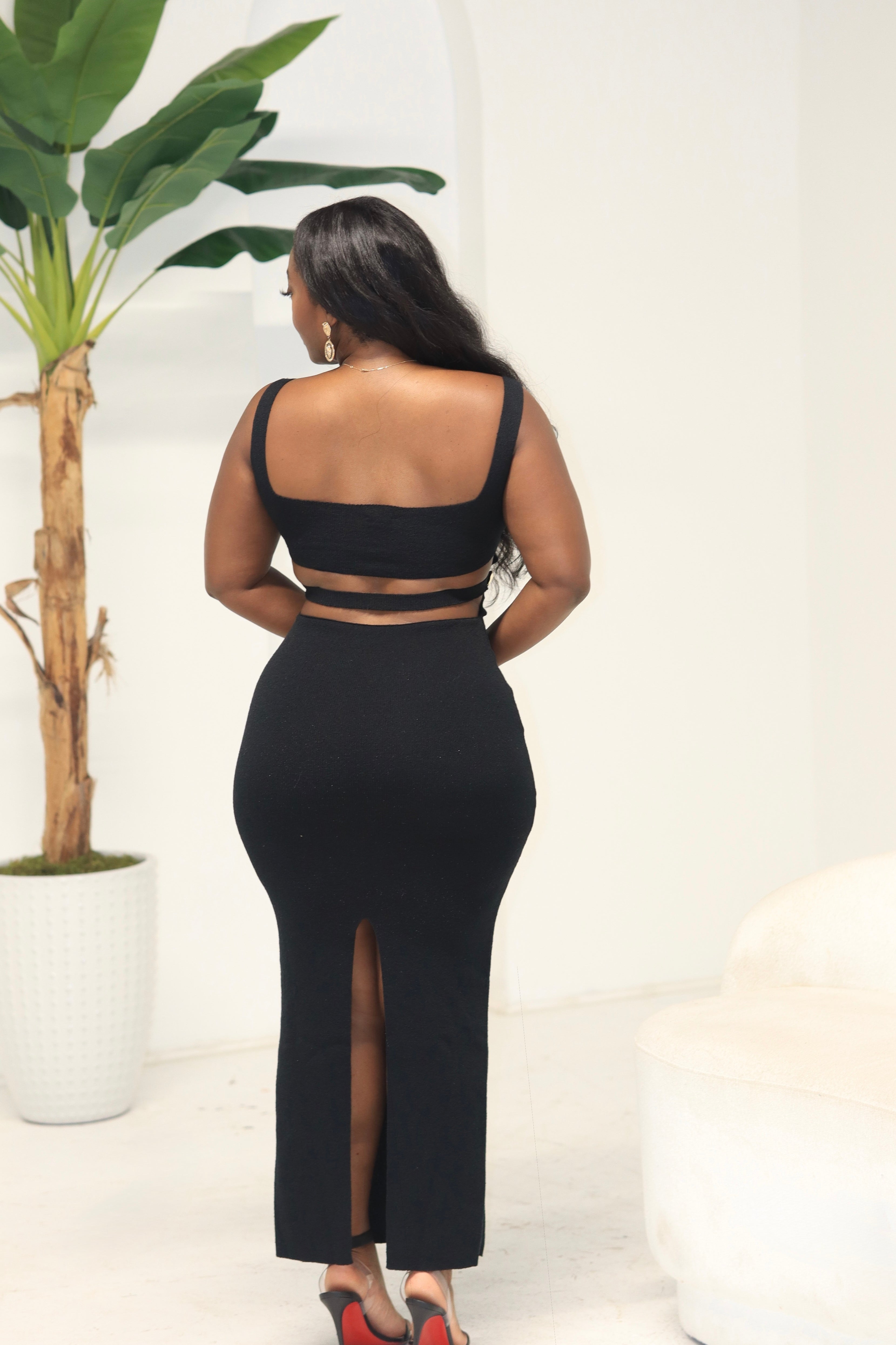 Vera Dress – Contour Knit Cut-Out Maxi (Black)