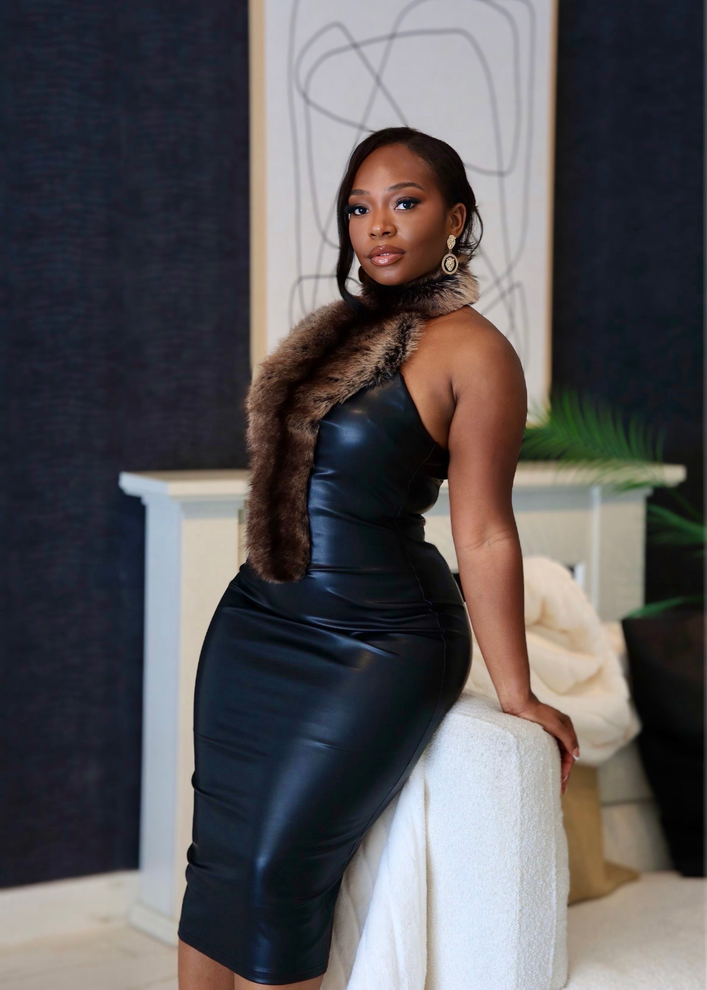 So Purrfect – Faux Leather Halter Midi Dress